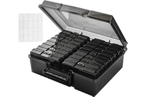 ALINK Boîte de rangement pour photos - 10 x 15 cm - 16 supports photo intérieurs - Boîtes transparentes - En plastique - Pour semences, cartes, artisanat, autocollants - Noir