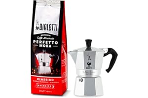 Bialetti 0001161 Cafetière Italienne, Aluminium, Argent, 1 Tasse + Perfetto Moka Café Moulu Classico (Classic) Torréfaction Media 250 gr