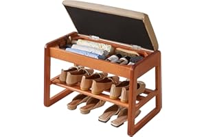 Aibiju Schuhbank mit Klappdeckel, 2-stöckige Schuhbank für den Eingangsbereich, 60 cm großer Aufbewahrungs-Organizer aus Holz für Eingangsbereich, Schlafzimmer, Wohnzimmer, Kirschholzfarbe YD-WD060C
