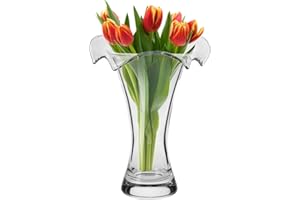 ‎KROSNO Krosno Szklany wazon na kwiaty | Wysokość 270 mm | Kolekcja Wave | Idealny do domu, restauracji i na przyjęcia | Tylko mycie ręczne | Przezroczysty | Bezołowiowe szkło kryształowe