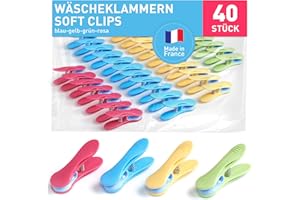 ‎CULICLEAN culiclean Wäscheklammern ohne Abdruck stabil bunt 40x Wäscheklammer blau gelb grün rosa pink, robuste Kluppen Soft Grip Clip Clothes Pegs UV beständig Klammern zum Aufhängen von Wäsche, Socken