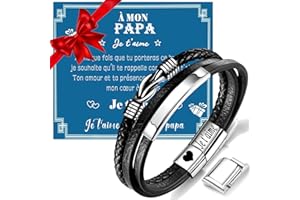 Gkmamrg Cadeau fete des peres Papa - Bracelet gravure ”Jet’aime ” Cadeau pour papa de Noël