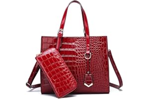 AINUOEY Mujer Bolsos de Mano Casual Bandolera Marca Mediano Totes Antirrobo Hombro Italianos PU Cuero 76673 2 piezas