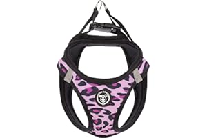 SUPER DOGGY Arnes Perro Pequeño, Suave y Reflectante - Chaleco Anti-tirones para Cachorros, Transpirable con Diseños Divertidos - Malla Ajustable para Coche (M, Pink Leopard)