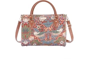 SIGNARE Tapisserie Siganre Sac De Voyage Femme, Bagage à Main, Weekender, Gym Bag avec la Conception de William Morris (Strawberry Thief Red)