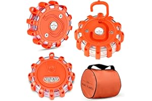 Yandu LED Road Flares (3 PACK) Emergency Beacon Safety Flare Flashing Warning Light for Car Truck Boat with Hook and Magnetic Base (3-Pack)
