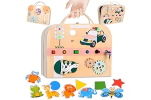 Hereneer Busy Board Montessori 2 Anno, 2-1 Giocattoli Montessori in Legno con Luci a LED, Dimensioni Grandi Sensoriale Giocattoli per Ragazzo Ragazza 1-4 Anni (Tempo)