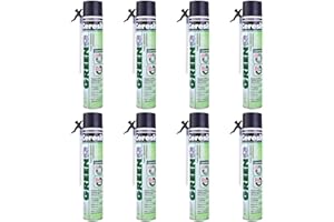 TMPPRO Espuma de poliuretano GreenQ PU-STD Makroflex de Henkel, espuma de construcción para relleno, sellado y aislamiento, uso inmediato, incluye adaptador, gris, 8 x 750 ml