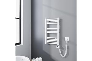 Meykoers Scaldasalviette Elettrico Bagno 70x40 cm, Radiatore portasciugamani per Bagno con termostato Digitale e Funzione Timer, Bianco