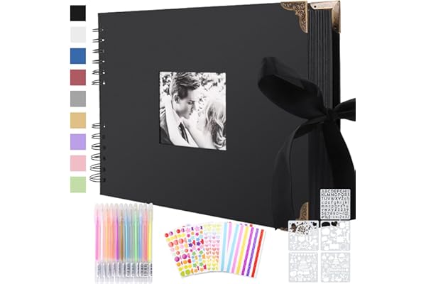 Album Photo Scrapbooking 30 x 21 cm, Carnet Scrapbooking Personnaliser Soi-Même 80 Pages Noires, Livre Photo Souvenir DIY pour Bebe Famille Anniversaire Saint Valentin Mariage Noël Cadeau