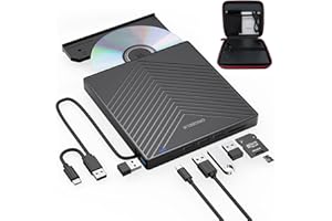 ORIGBELIE Unità CD DVD Esterna, Masterizzatore CD Ultra Sottile USB 3.0 con 4 Porte USB e 2 Slot per Schede TF/SD, Unità Disco Ottica per Laptop Mac PC