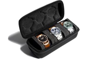 AUKURA 3 Slot Hard Watch Travel Case, Watch Roll Case Storage and Organizer for Men and Women, with anti-move watch pillow (Black fabric 3Slots)