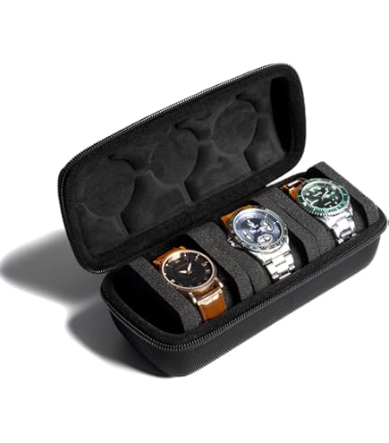 Custodia Rigida Per Orologi Da Viaggio - 5 Scomparti Con Cerniera, Cuscino Antiurto, Serratura, Nera - Foto 8
