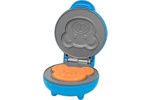 Innoteck Bear-Shaped Mini Waffle Maker 550W – Blue Non-Stick Removable Plates, Quick Heating, Cool-Touch Handle & PFOA-Free Chaffle Maker for Kids’ Breakfasts, Snacks & Desserts
