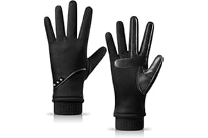 HOLDINA Handschuhe Damen Winter Warm, Wasserdichte Handschuhe Damen mit Rutschfestem Leder, Handschuhe Damen Touchscreen mit Fleece Gefüttert zum Fahren, Laufen, Radfahren, Wandern