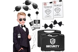 Mepase 14 Pcs Ring Wedding Security Set Include Ring Bearer Box ID Badge Holder Ring Bearer Sunglass Acoustic Earpiece Tube Mission Card with Binder Clip Bow Tie for Kids (PP Plastic Suitcase)