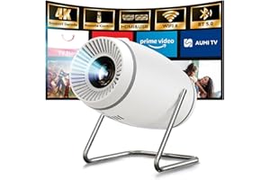 PUTBECY Mini Projector with WiFi 6 and Bluetooth 5.0, Portable Smart Projector 4K 1080P Supported, Auto Keystone Video Projector for Bedroom Home Outdoors (White)