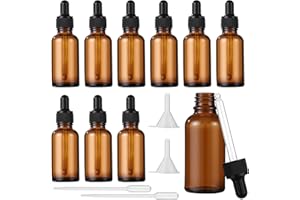 BUCOMTU 10 Piezas 30ml Ambar Frasco Cuentagotas Cristal, Botellas Cuentagotas con gotero y embudo, frascos de boticario para aceites esenciales, aceites de perfume, aromaterapia, masajes, cuidado capilar
