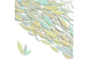 BTMIEY Carreaux de mosaïque en céramique de pétales de feuille pour travaux manuels, 500 g - Carreaux de mosaïque irréguliers pour loisirs créatifs, décoration murale (vert irisé)