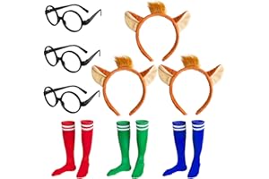 Moonlight Miles 9Pcs Chipmunks Costume Set, Halloween Cosplay Costume with Headband Frame Glasses Socks for Party Dress Up Outfit Accessories