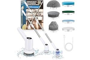 LUSEREN Electric Spin Scrubber, 2024 Upgraded Electric Scrubber for Cleaning, Spin Scrubber with Long Handle & 7 Replaceable Brush Heads, and 2 Rotation Speeds, for Bathroom Tub, Tile, Floor, Car Wash,Kitchen