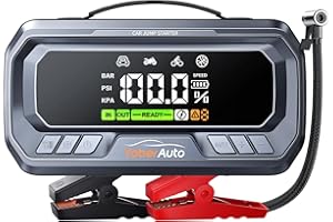 ‎YABERAUTO YaberAuto Starthilfe Powerbank mit Kompressor, 160PSI 6500A Jump Starter, PD 65W 26800mAh Auto Starthilfe für All Benzin und 12.0L Dieselmotor, Starthilfe mit 600 Lumen Notlicht & 3.3" LCD Bildschirm