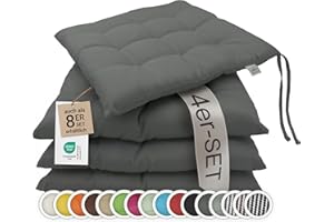 ‎ZOLLNER ZOLLNER 4er Set Sitzkissen in 40x40cm - gemütliche Stuhlkissen mit Bindebänder - waschbar bis 30°C - in Graphit - Oeko Tex® Zertifiziert