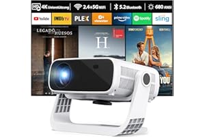 Wielio 2025 New Smart Projector Built-in Apps, Android 11, Native 1080P 4K Supported WiFi 6 Bluetooth 5.2, 28000 Lumens, Low Fan Noise (<30dB), Home Cinema Projector for iOS/Android/PS5