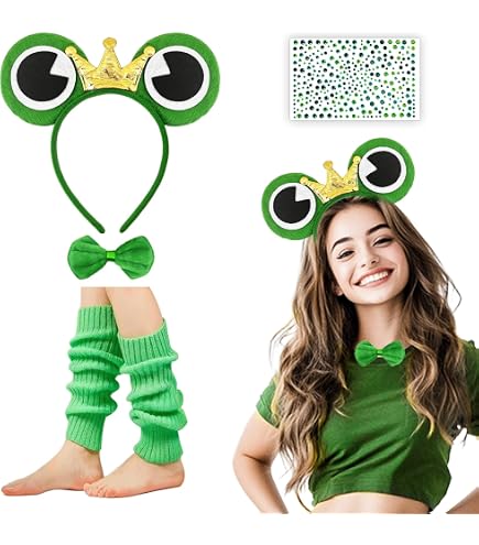 Frosch Kostüm Damen & Mädchen Set – Ohren Haarreif, Grüner Tutu Rock & Handschuhe