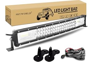 SKYWORLD 22 inch 270W Curved LED Light Bar with Magnetic Bracket Holder and 12V Wiring Harness Kit, Waterproof Work Light Bar Driving Lamp for 4x4 Off Road Car Truck SUV, Flood Spot Combo Beam
