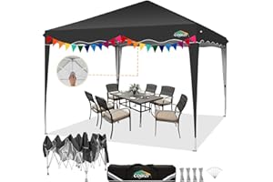 COBIZI Tonnelle Pliante 3x3Barnum Pliant 3x3| Larmier Ondulé Tente| à Hauteur réglable Une Poussée Tonnelle de Jardin Tente 3x3 m|Protection UV 50+| Imperméable |Sac De Transport,Noir