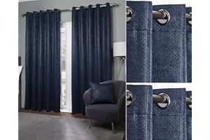 Emma Barclay – 3D Embossed Blackout Curtains for Bedroom Living Room Thermal Insulated Woven Eyelet Blackout Curtains With Reflective Reverse Weave Ambiance Collection (66” x 90” Inch)(Navy)