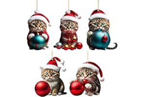 Vordpe 5 sztuk zawieszek na choinkę z motywem kota, akrylowe, z motywem kota, dekoracyjne ornamenty, 2D, dekoracja bożonarodzeniowa, ozdoba choinkowa, prezent (A)