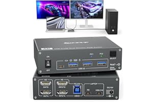 NAWEN KVM Switch 2 PC 2 Monitore USB C HDMI, Dual-Monitor USB 3.0 Typ C Umschalter 4K@60Hz für 2 Computer, Tastatur und Maus Gemeinsam Nutzen