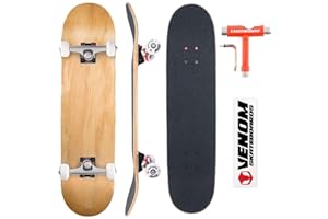 VENOM SKATEBOARDS Venom Core Skateboards Complete Skateboard -Double Kick Trick Skateboard for Kids Boys/Girls Adults Beginners -Advance- Inc Deck/Trucks/Bearings Abec 9 /Wheels/Griptape/Tool