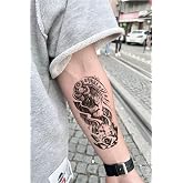 BearPear Lion Tattoo, Temporary Tattoo with Clock Figure, Tattoo, Men's Temporary Tattoo, Arm Tattoo, Body Tattoo, Water Transfer Mode