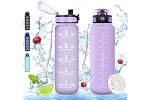 VIKASTER Gourde Sport, Sans BPA, Étanche & Réutilisable, Bouteille d'Eau avec Marqueur de Temps et Filtre, Convient Pour Enfant & Adulte
