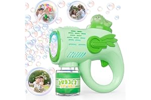 WEILIM Dinosaurios Unicornio Pistola Burbujas LED+200ml Liquido Pompas de Jabon, Pistola de Burbujas para Niños, Maquina Burbujas Juguetes Niños 3 4 5 6 años, Regalos Cumpleaños Boda Juegos Exterior (Verde)