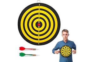 BULLTEK Gioco Bersaglio Freccette Piccolo 22,5 CM Tiro al Bersaglio Tabellone Doppia Faccia Tiro a Segno Adulti e Ragazzi con 2 Frecce in Acciaio DartBoard Giallo Nero Rotondo Casa da Appendere a Muro