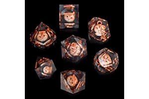ORUZA 7 PCS Dragon Eye DND Dice Liquid Core D&D Dice Resin Sharp Edge Polyhedral Cat Dice Set for Dungeons and Dragons Role Playing Die D20 D12 D10 D8 D6 D4 D%