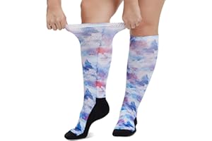 LOFIR Diabetic Socks for Men Women: No-Binding Knee High Socks with Loose Fit Soft Top Seamless Toe For Elderly Swollen Feet Sensitive Skin1 Pair Size 9-11 Butterfly