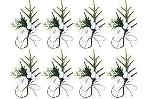 DONFULILY Christmas Napkins Rings, 8Pcs Artificial White Berries Napkin Holder Handmade Xmas Rustic Napkin Buckle for Xmas New Year Birthday Party Thanksgiving Dinner Table Decor (White Berry)