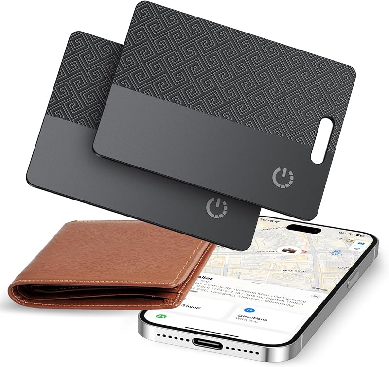 Wallet Tracker Smart Air Card Tag da 2 Sottile 1.8mm, Compatibile con Apple Dov’è (Solo iOS), Impermeabile IP68, Localizzatore Bluetooth Ricaricabile per Passaporti, Bagagli, Portafogli (Nero)