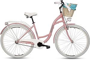 Goetze Bicicleta de ciudad retro vintage holandesa para mujer, ruedas de aluminio de 28 pulgadas, 1 marcha, freno de contrapedal, entrada profunda, cesta con acolchado gratis.