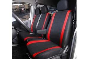 Rebeca Shop Fundas universales para asientos de coche para furgonetas y camiones, 3 plazas, delanteras 2 + 1, compatibles con reposabrazos (negro - rojo)