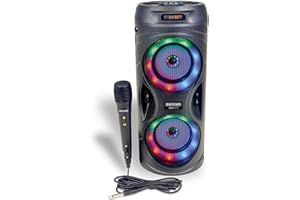 Bontempi | SonicSync - Amplificador Audio Karaoke Inalámbrico con Micrófono Dinámico, Efectos de Luz, Controlador de Graves y Agudos, TWS y Efecto Eco, 41,4x18,8x18,8 cm