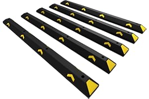 Berry Heavy Duty Wheel Stopper 183CM | Recycled PVC Parking Curb with Yellow Reflectors | 73Inch Black Car Wheel Stop Block | Parking Kerb for Garage, Driveway & Parking Areas - Set of 5