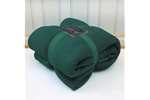 VELVETIO Luxury Waffle Fleece Popcorn Throw, Extra Large Thermal Warm Honeycomb Blanket, Soft & Cosy 100% Polyester Snuggle Sofa Bed Throws, 150 x 200cm, Dark Green