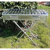 Ayaklı B&uuml;y&uuml;k Mangal 60cm Kebap&ccedil;ı Tipi Geniş Oluklu Paslanmaz Galvaniz G&ouml;vde Krom K&ouml;fteci Izgarası