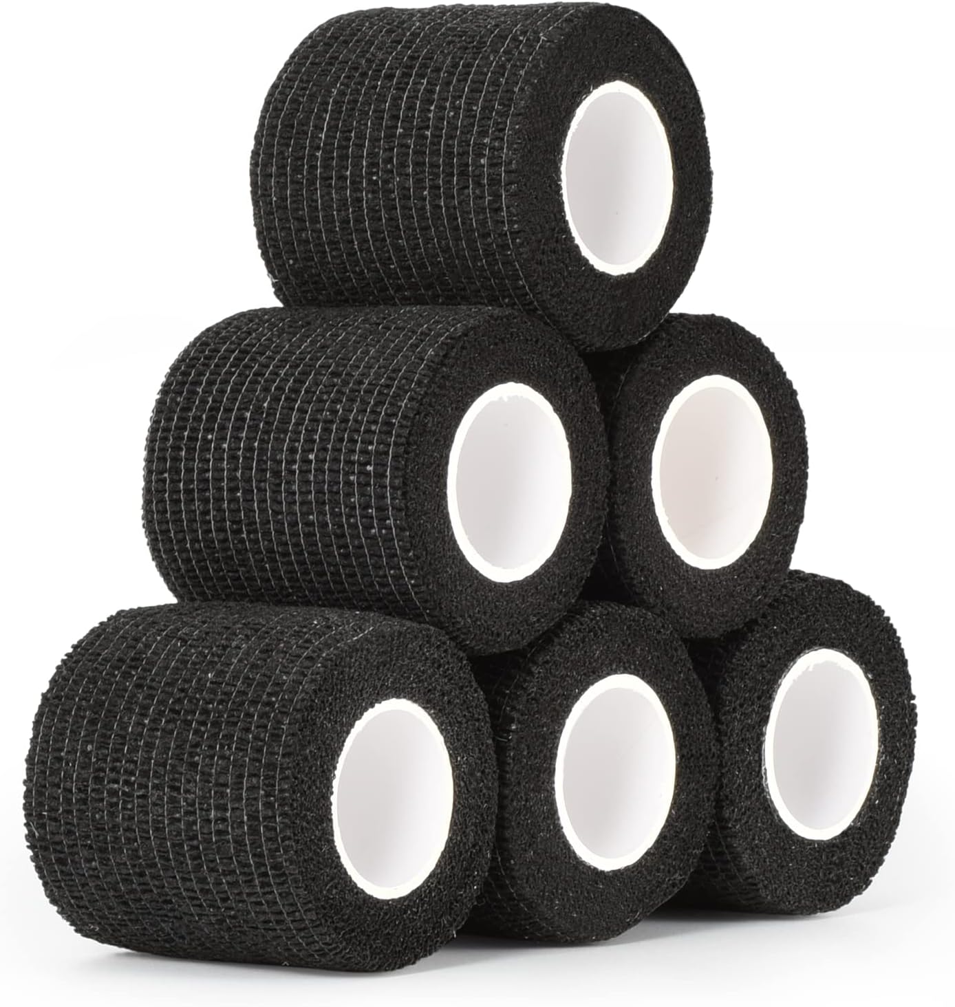 SEADESKY 6 Roll Self Adhesive Bandage Wrap 2 Inch Self Adherent Cohesive Bandages Athletic Sports Tape for Wrist Ankle Elastic Stretch Bandage Pet Vet Wrap for Dog Horse (Black)